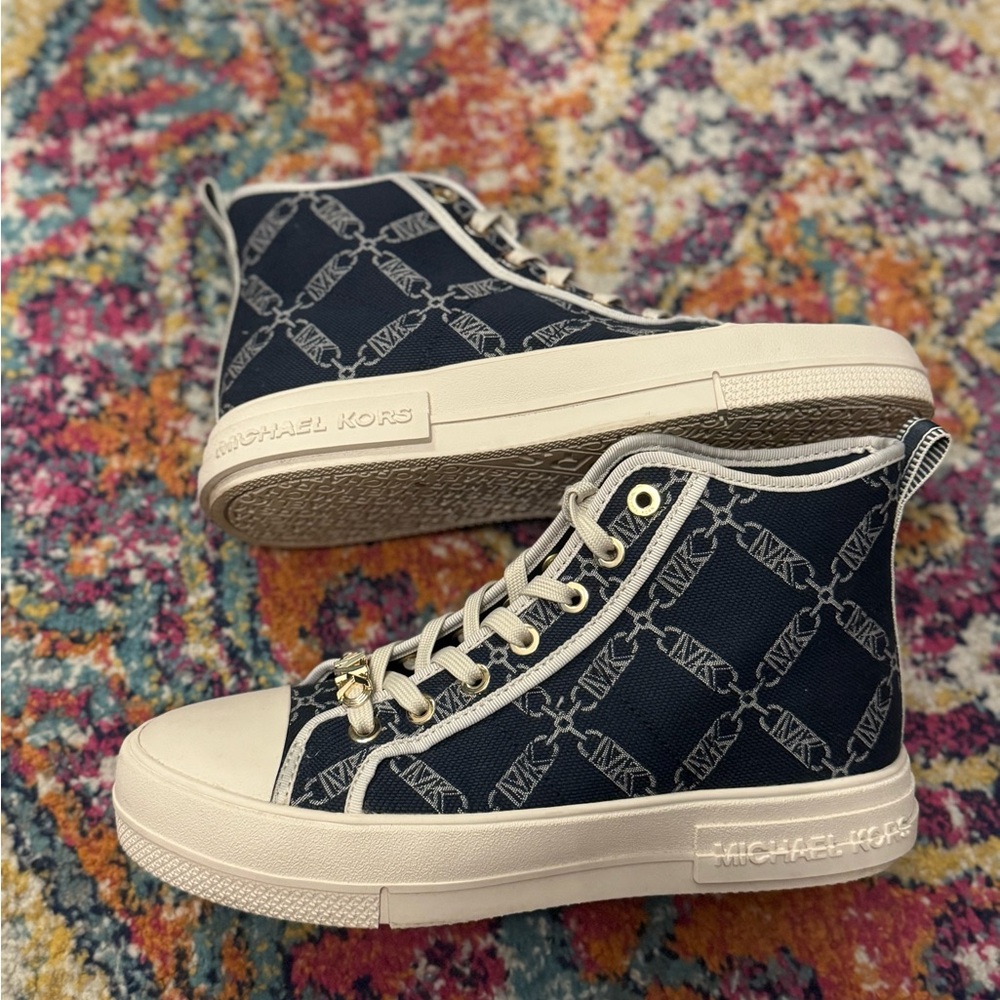 Michael Kors Evy Empire Logo Jacquard High-Top Sneaker - Picture 3 of 7